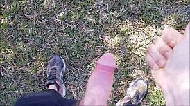 guy jerks off in the bush outdoors