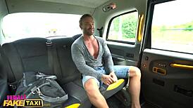 Female fake taxi driver Billie Star dominates male stripper with wild blowjob in car