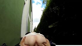 Out-of-town gal gets bent over and fucked outside!