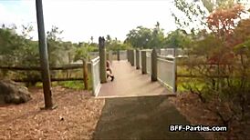 jogger besties share a stranger's big dick in a group scene.