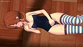 Step sister playfully handles a big dick in swimmer outfit during taboo fun