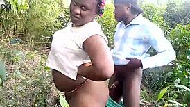 Two Ebony Lovers Caught Fucking Outdoors in the Bush on Sunday POV