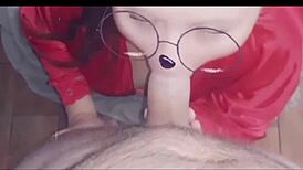 the beauty gives a gentle blowjob to her friend