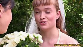 in this aussie bridal orgy, the bride gets licked and fingerbanged outdoors.