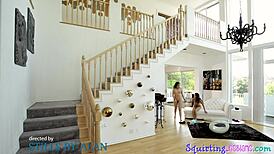 Strapon Fucked Sappho Squirting Hard on Bed