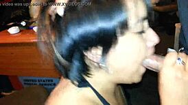 My ex girlfriend blows me and takes cum on her face and tits.