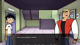 Amity Park character has fun in a shower parody scene.