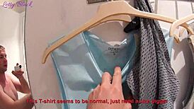 fitting room sex with store consultant, uh, i mean, ends with cum swallow... oops!