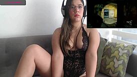 hot latina girl masturbates while playing playstation