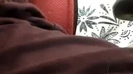 Exhibitionist Transsexual Reveals Massive Cock Beneath Desk