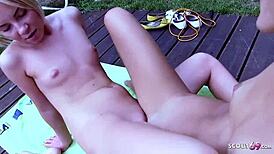 Cute virgin step sisters explore small bodies in outdoor lesbian fun 🌈