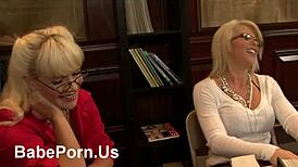 Secretary strips naked in office for intense fucking with glasses on