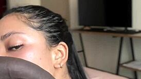 Amateur Couple Nysdel Reacts to Cock with Rough Blowjob and Facial