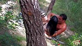 a simple hiking trip turns into outdoor threesome double penetration