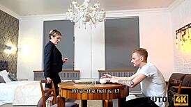 mature tutor without glasses seduces her teen disciple