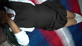 Horny teacher convinces sexy Mexican schoolgirl for doggystyle sex in exchange for better grades.