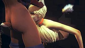 Young fox in furry yaoi hentai eagerly sucks two futanari dicks, sissy crossdressing in japanese asian manga style, until they cum in his mouth.