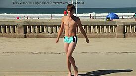 i love watching this twink dance on the beach with speedo bulge
