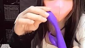 Stunning Asian ladyboy masturbates live on camera in private session.