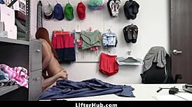 redhair teen 18+ hides stolen item in waistband, gets punished with doggystyle domination.