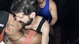 Kinky chaser explores sex cabins for hardcore threesome anal fucking with big cocks