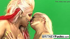 Gold Painted Lesbian Hotties Dive into Wild Action with Tits and Ass