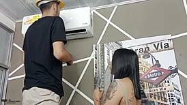 feeling horny, i call the technician for some fun