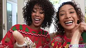 Misty Stone And Sarah Lace Share A Hardcore Holiday Cumshot Session