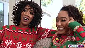 Misty Stone And Sarah Lace Share A Hardcore Holiday Cumshot Session