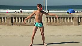 i love watching this twink dance on the beach with speedo bulge