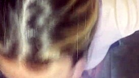 Early 8am cum blast in her thong after girlfriend's hungry sucking