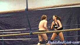Naked Lesbian Babes Wrestle Without Stopping