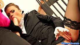 Classy European Lesbian Sucks Dildo and Gets Creamed in Wild Scene