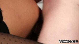 feisty idol swallows cum load, sucking every last drop on her face