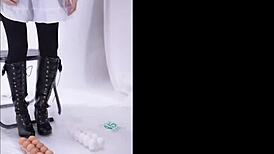 boot crushes food in fetish play