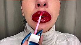 Wife Performs Oral With Lipstick On Her Best Lips In Close-Up Fetish Scene