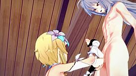 Genshin hentai: Lumine blows Razor!