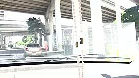 Lustful babe licks tits in pov blowjob before shower sex