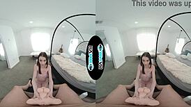 Helpful brunette girlfriend uses vibrator on monster cock in POV VR porn session.