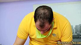 Face Spunked Redhead Slut Takes Piss Shower