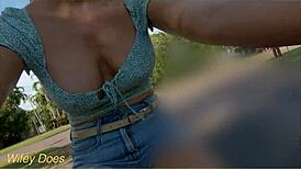 Wife, are you flashing those big tits on a public bike ride?