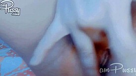 Amateur Asian babe fingers her tight pussy in close-up view