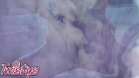 gizelle blanco strips by the pool, teasing with pierced nipples