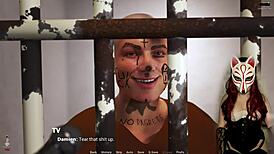 Milf in corset sucks cock to orgasm in game