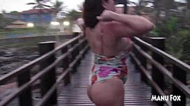 African latina pornstar masturbates on beach with fingering and big tits