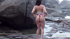 African latina pornstar masturbates on beach with fingering and big tits