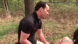 french slut banged in gangbang with voyeur grandpa in nature