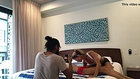 I love watching this lesbian photoshoot backstage with young blondes teasing each other