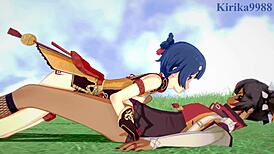 Ganyu, Keqing, Xiangling, and Xinyan engage in intense futanari sex in this Genshin Impact hentai animation