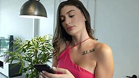 Mae Milano's step sister helps with car, gets caught with big tits